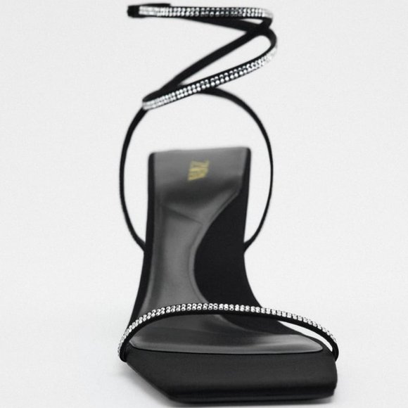 Zara Heeled sandals with Rhinestone Straps Women's Size 6 1/2 NWT - Picture 4 of 8